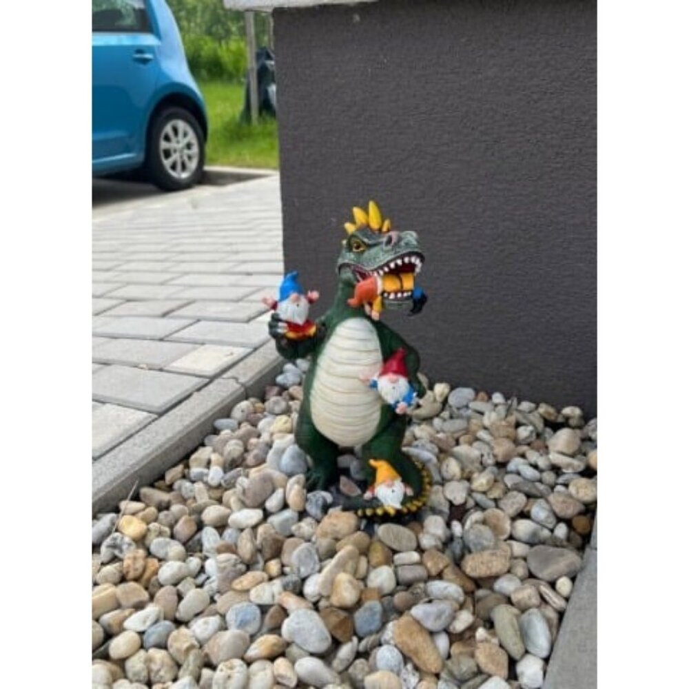 Dinosaur Eating Gnomes Garden Decor Statue - Funny Dinosaur Gnome Massacre